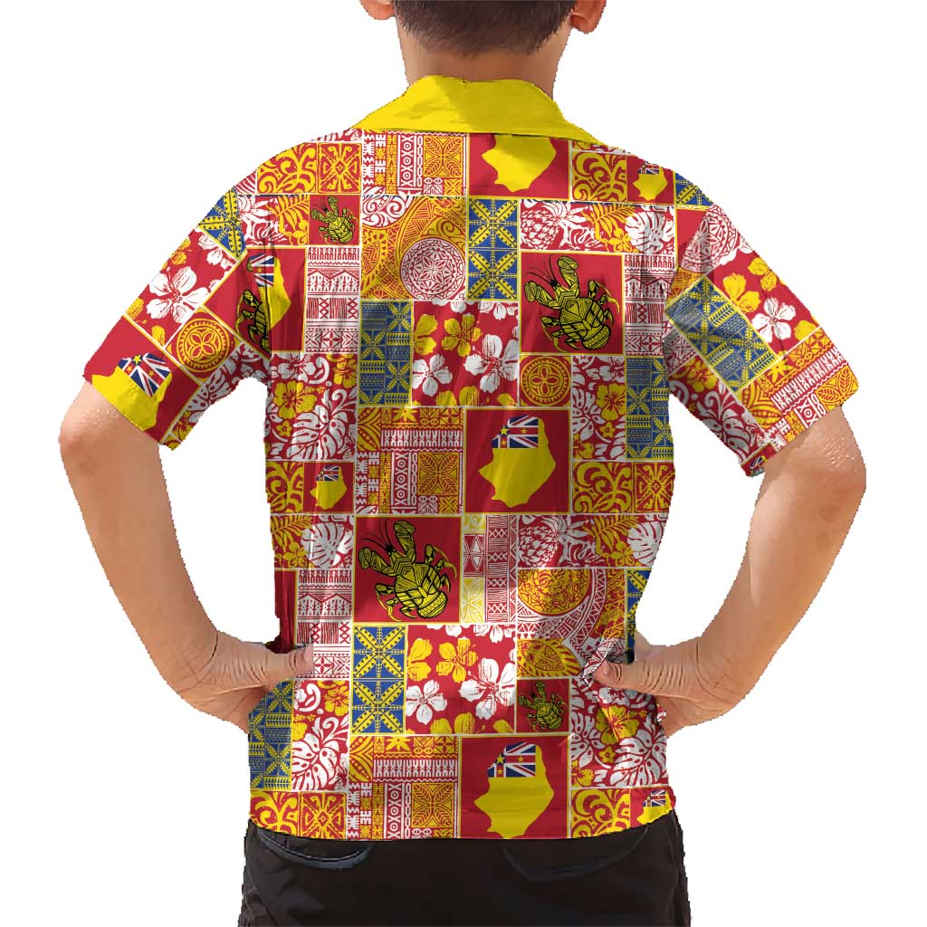 Niue Monuina e Kilisimasi Kid Hawaiian Shirt Pacific Patchwork Xmas Vibes LT9 - Polynesian Pride