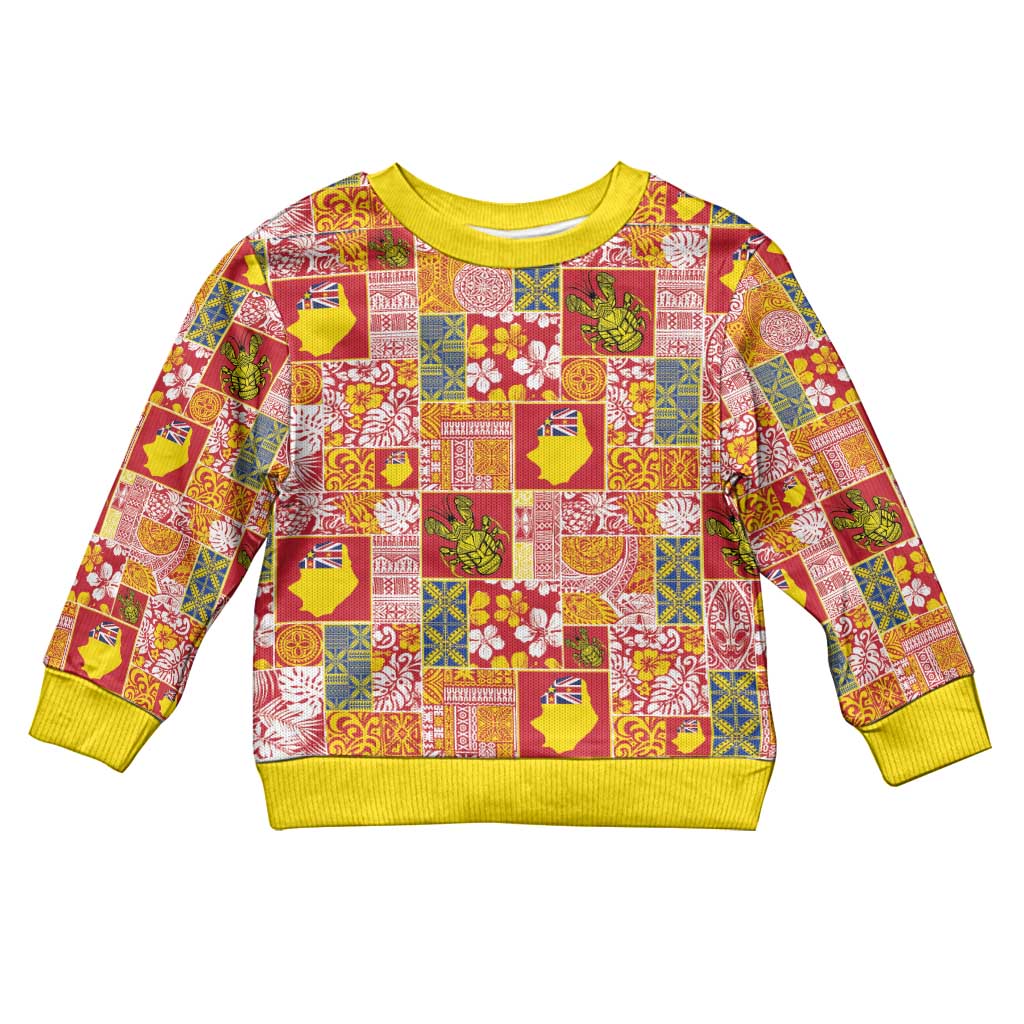 Niue Monuina e Kilisimasi Kid Ugly Christmas Sweater Pacific Patchwork Xmas Vibes LT9 Kid Yellow - Polynesian Pride
