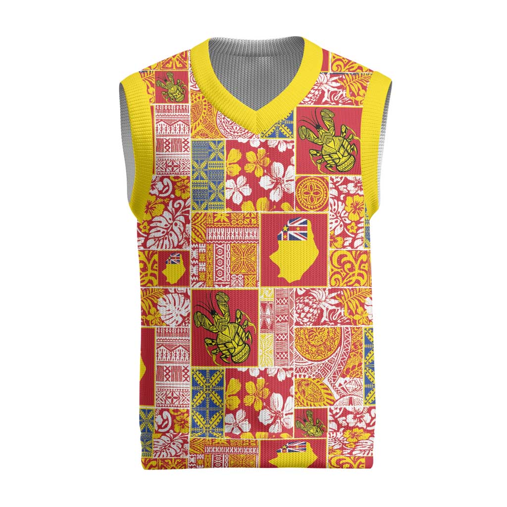 Niue Monuina e Kilisimasi Christmas Knitted V-Neck Vest Pacific Patchwork Xmas Vibes LT9 Yellow - Polynesian Pride