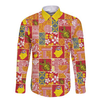 Niue Monuina e Kilisimasi Long Sleeve Button Shirt Pacific Patchwork Xmas Vibes LT9 Unisex Yellow - Polynesian Pride
