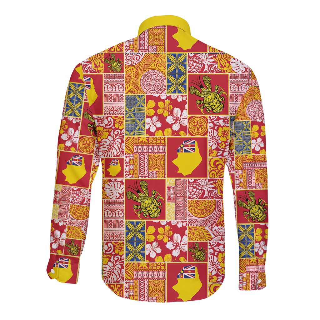 Niue Monuina e Kilisimasi Long Sleeve Button Shirt Pacific Patchwork Xmas Vibes LT9 - Polynesian Pride