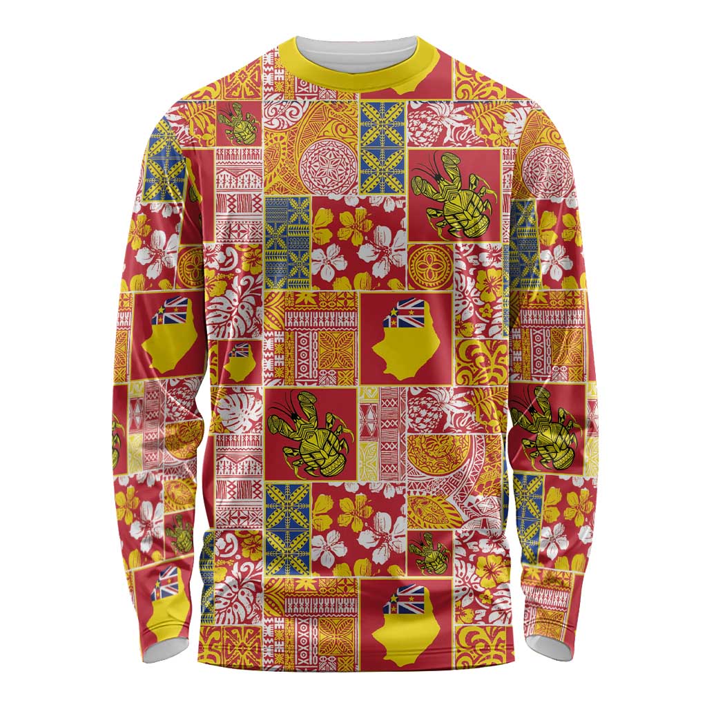 Niue Monuina e Kilisimasi Long Sleeve Shirt Pacific Patchwork Xmas Vibes LT9 Unisex Yellow - Polynesian Pride