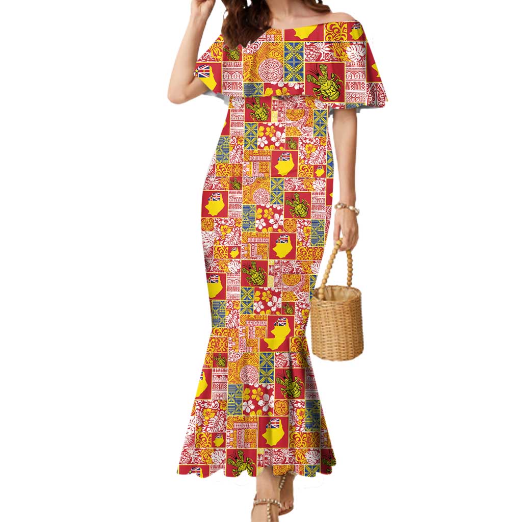 Niue Monuina e Kilisimasi Mermaid Dress Pacific Patchwork Xmas Vibes LT9 Women Yellow - Polynesian Pride