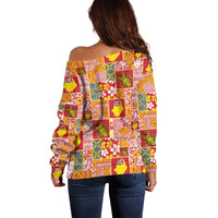Niue Monuina e Kilisimasi Off Shoulder Sweater Pacific Patchwork Xmas Vibes LT9 - Polynesian Pride