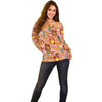 Niue Monuina e Kilisimasi Off Shoulder Sweater Pacific Patchwork Xmas Vibes LT9 - Polynesian Pride
