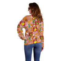 Niue Monuina e Kilisimasi Off Shoulder Sweater Pacific Patchwork Xmas Vibes LT9 - Polynesian Pride