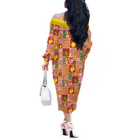 Niue Monuina e Kilisimasi Off The Shoulder Long Sleeve Dress Pacific Patchwork Xmas Vibes LT9 - Polynesian Pride