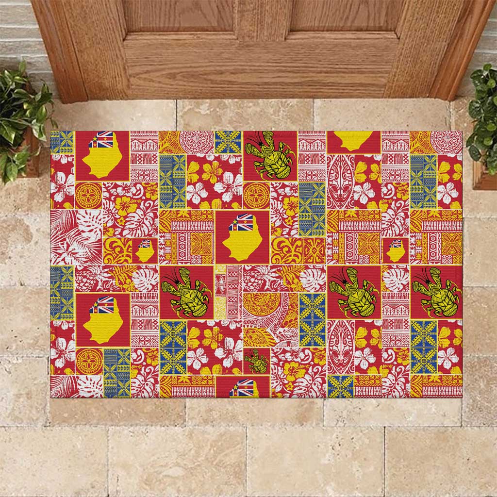 Niue Monuina e Kilisimasi Rubber Doormat Pacific Patchwork Xmas Vibes LT9 Yellow - Polynesian Pride