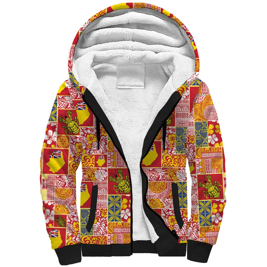 Niue Monuina e Kilisimasi Sherpa Hoodie Pacific Patchwork Xmas Vibes LT9 Unisex Yellow - Polynesian Pride