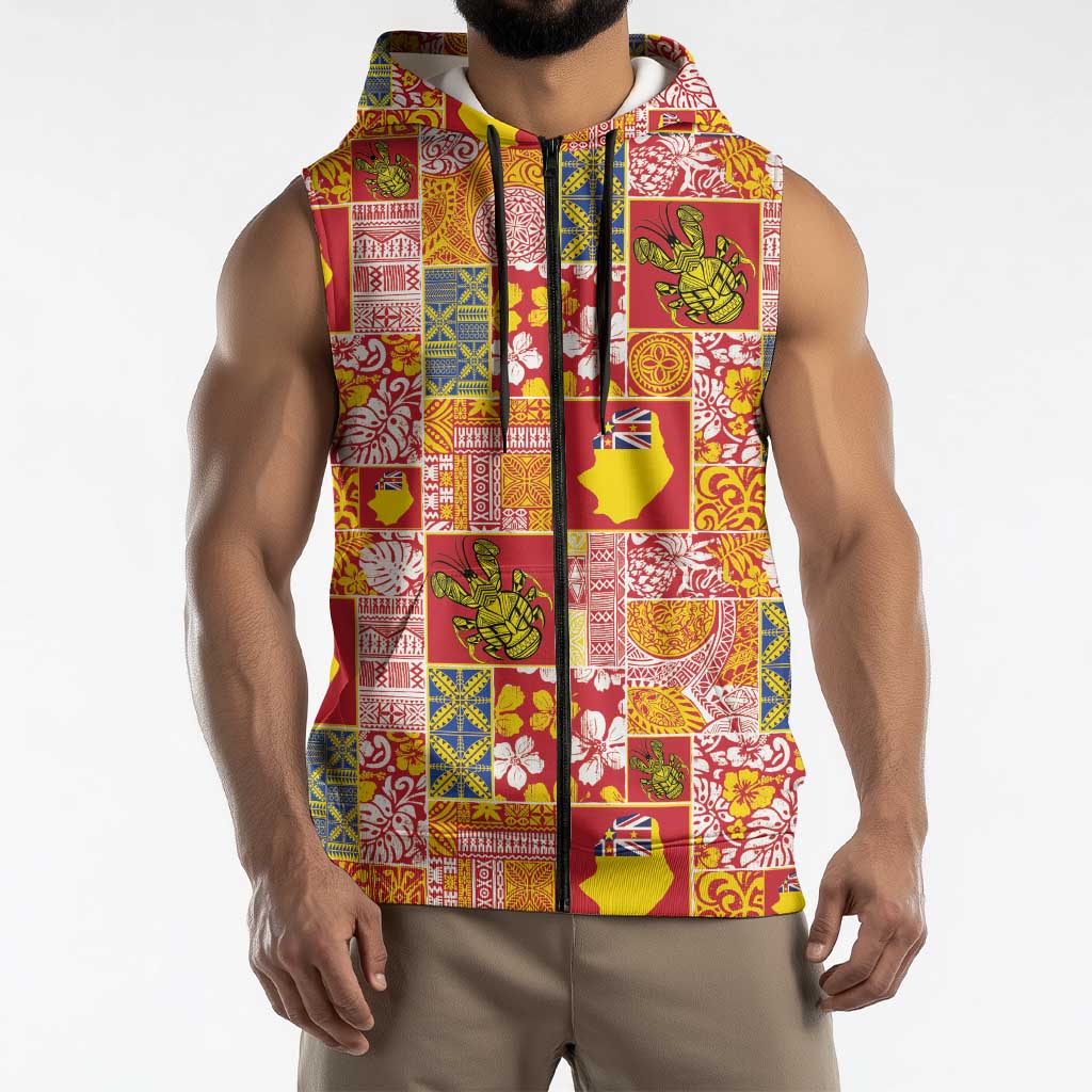 Niue Monuina e Kilisimasi Sleeveless Zip Hoodie Pacific Patchwork Xmas Vibes LT9 - Polynesian Pride