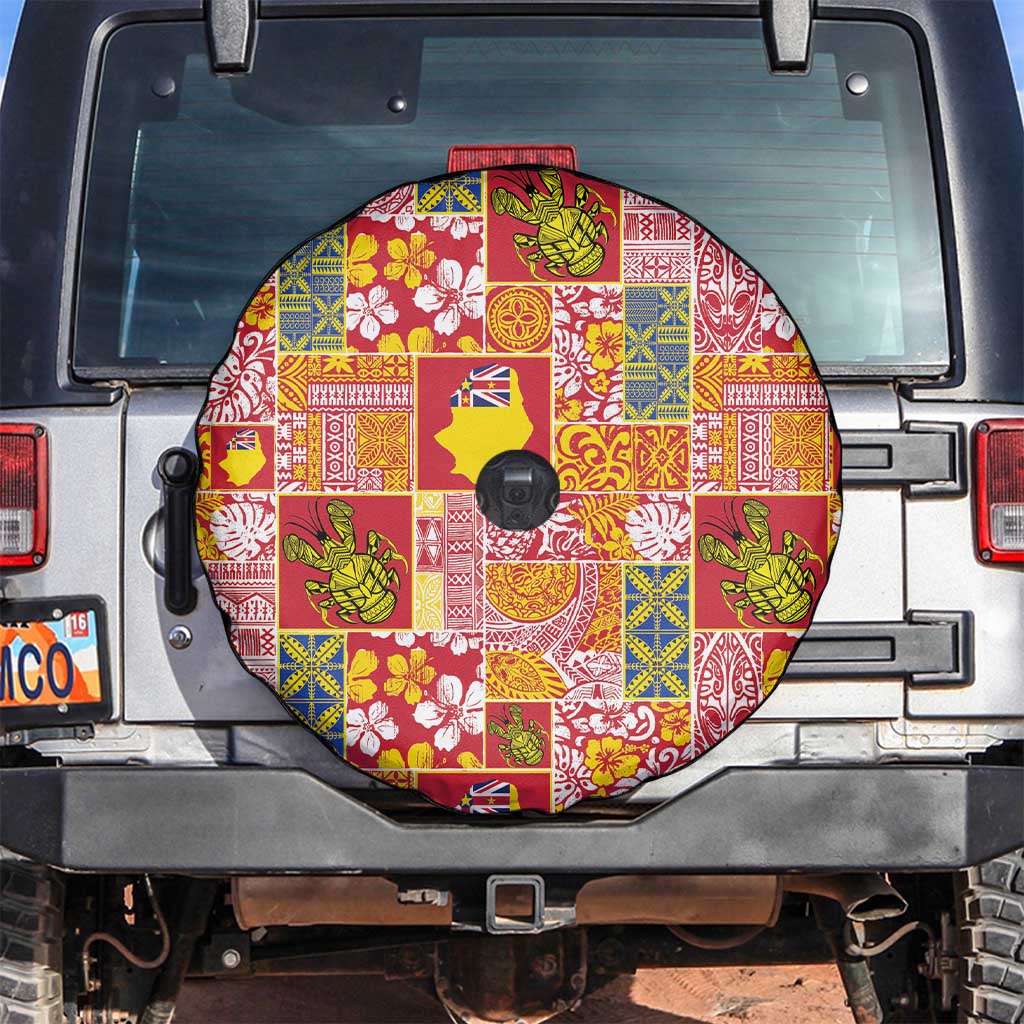 Niue Monuina e Kilisimasi Spare Tire Cover Pacific Patchwork Xmas Vibes LT9 Yellow - Polynesian Pride