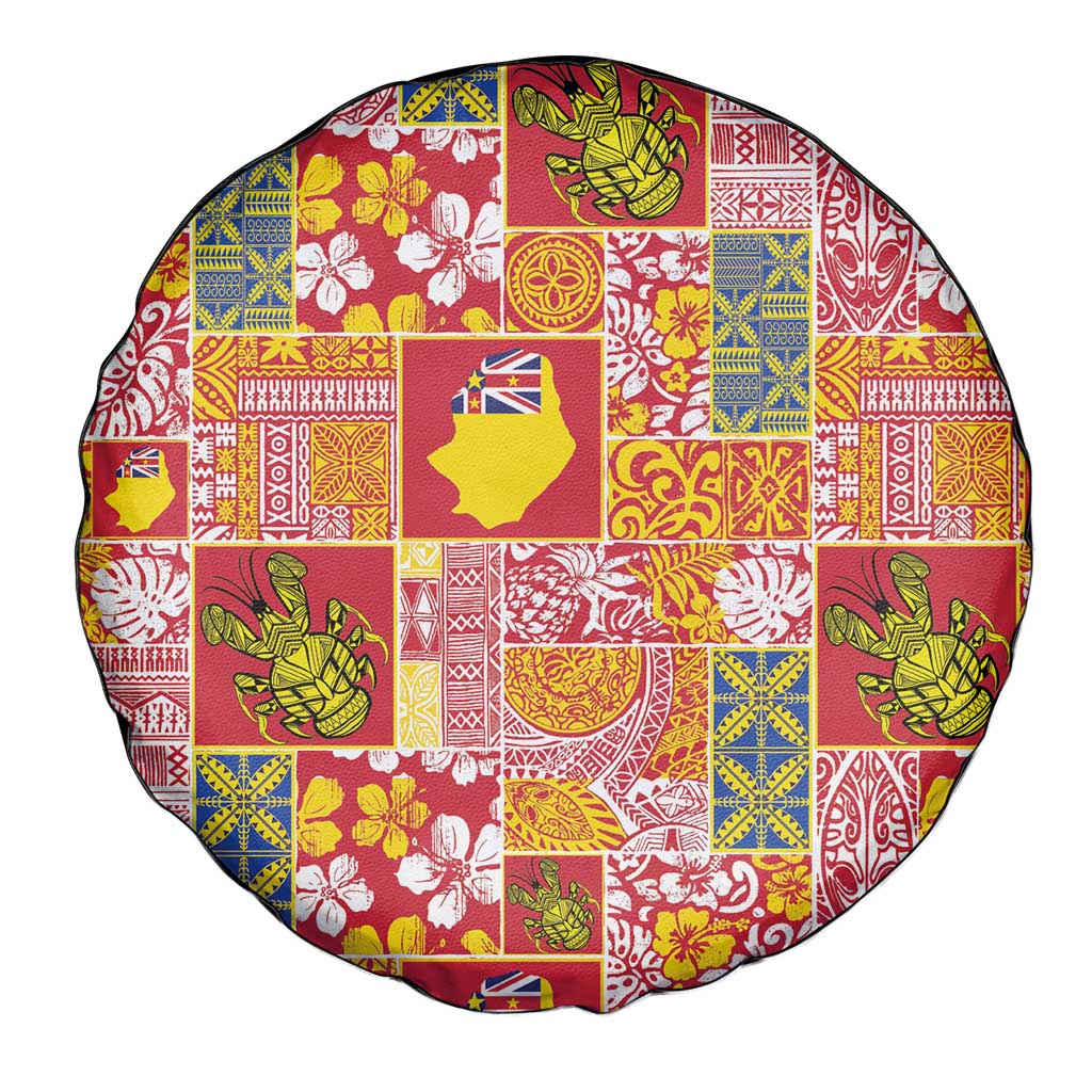 Niue Monuina e Kilisimasi Spare Tire Cover Pacific Patchwork Xmas Vibes LT9 - Polynesian Pride