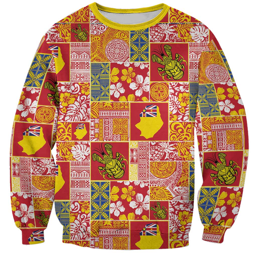 Niue Monuina e Kilisimasi Sweatshirt Pacific Patchwork Xmas Vibes LT9 Unisex Yellow - Polynesian Pride
