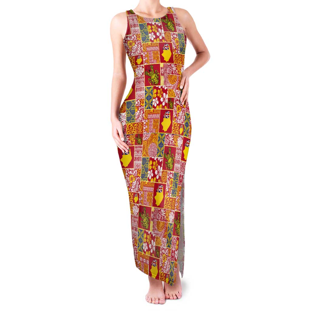 Niue Monuina e Kilisimasi Tank Maxi Dress Pacific Patchwork Xmas Vibes LT9 Women Yellow - Polynesian Pride