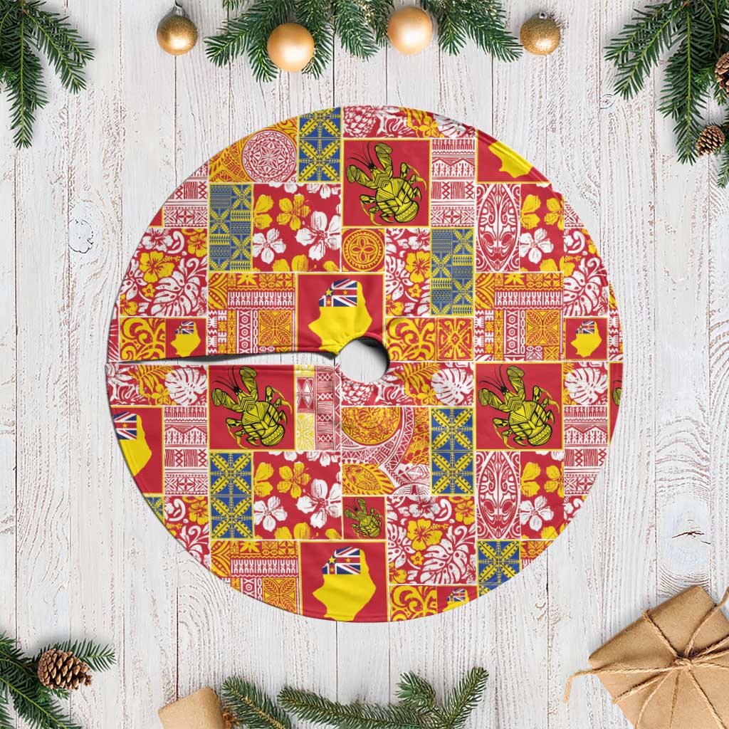 Niue Monuina e Kilisimasi Tree Skirt Pacific Patchwork Xmas Vibes LT9 Casual Yellow - Polynesian Pride