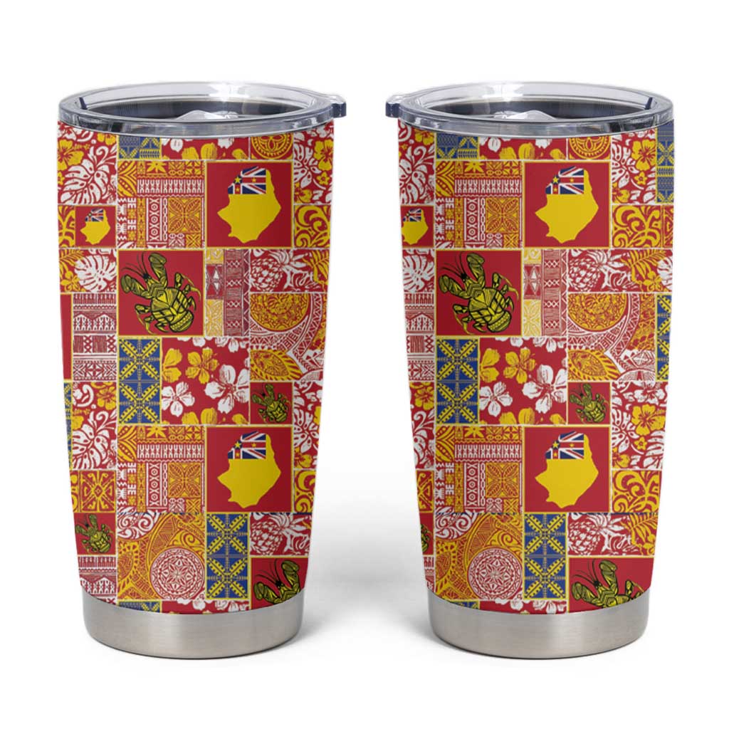 Niue Monuina e Kilisimasi Tumbler Cup Pacific Patchwork Xmas Vibes LT9 Yellow - Polynesian Pride