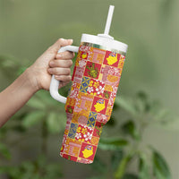 Niue Monuina e Kilisimasi Tumbler With Handle Pacific Patchwork Xmas Vibes LT9 - Polynesian Pride