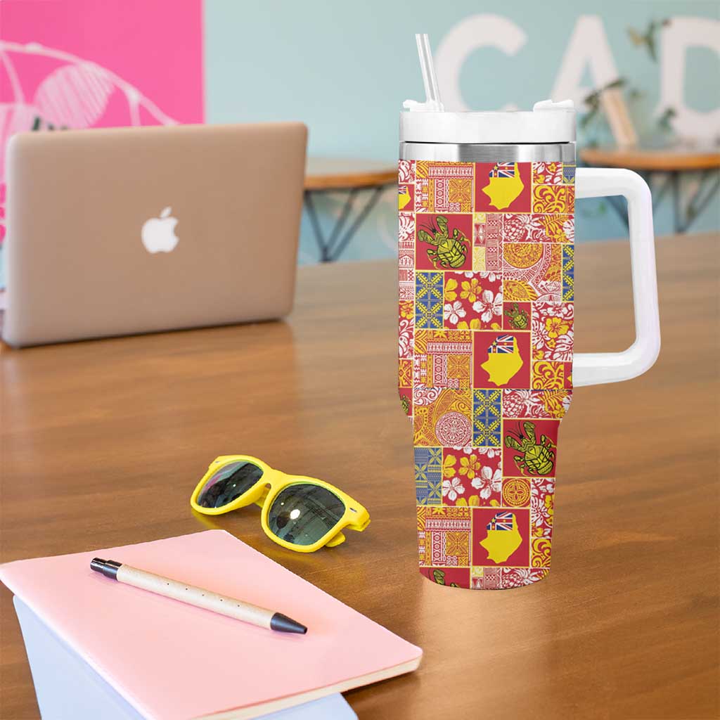 Niue Monuina e Kilisimasi Tumbler With Handle Pacific Patchwork Xmas Vibes LT9 - Polynesian Pride