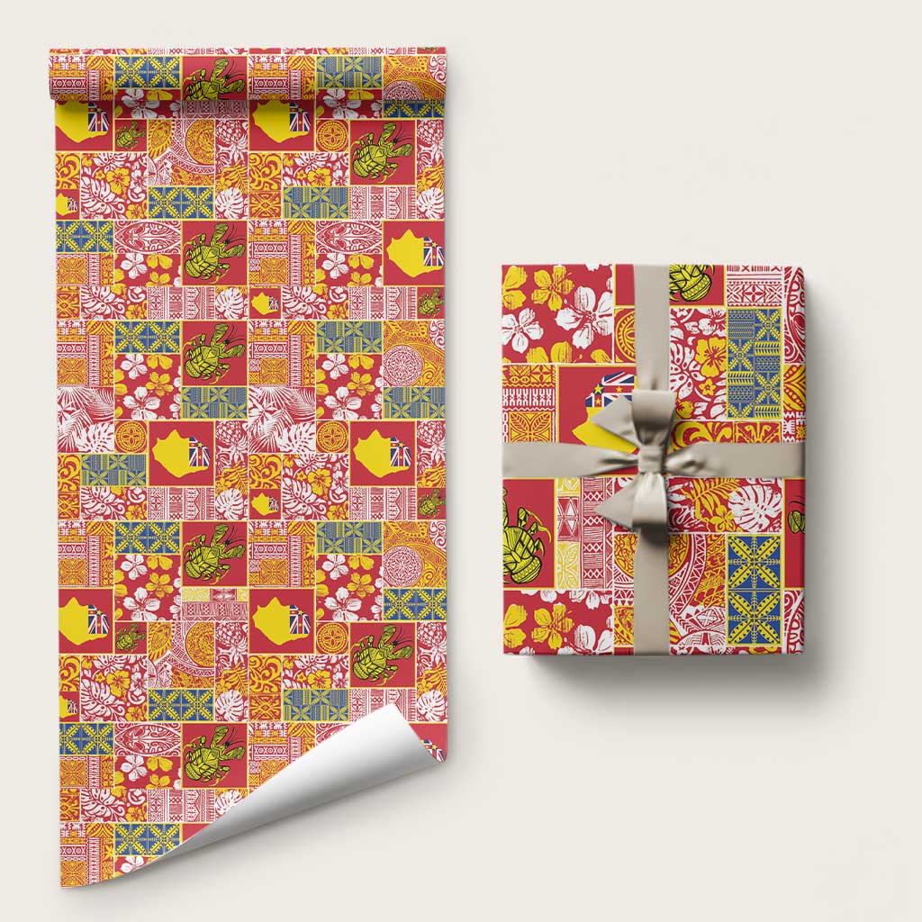 Niue Monuina e Kilisimasi Wrapping Paper Pacific Patchwork Xmas Vibes LT9 58" × 23" Yellow - Polynesian Pride