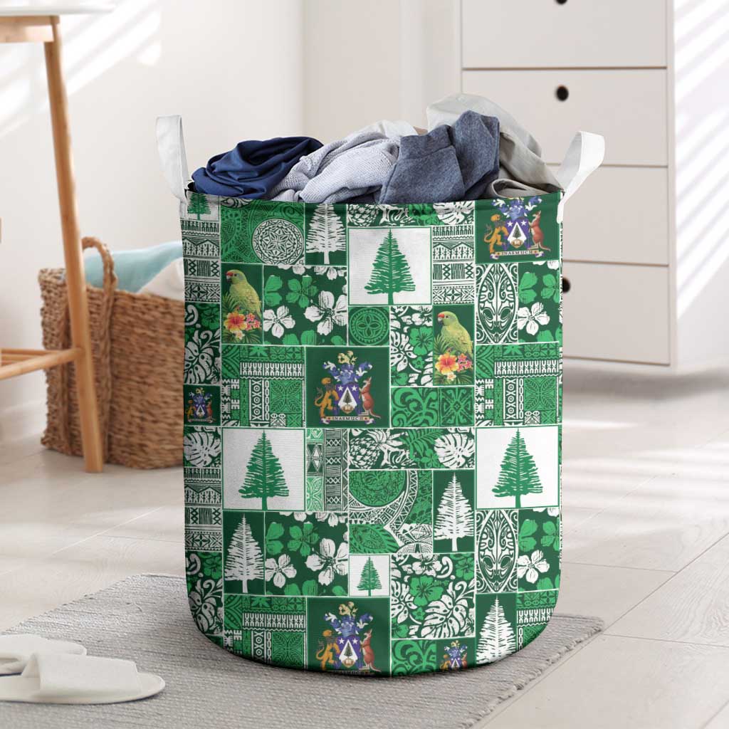 Norfolk Island Meri Krismas Laundry Basket Pacific Patchwork Xmas Vibes LT9 Green - Polynesian Pride