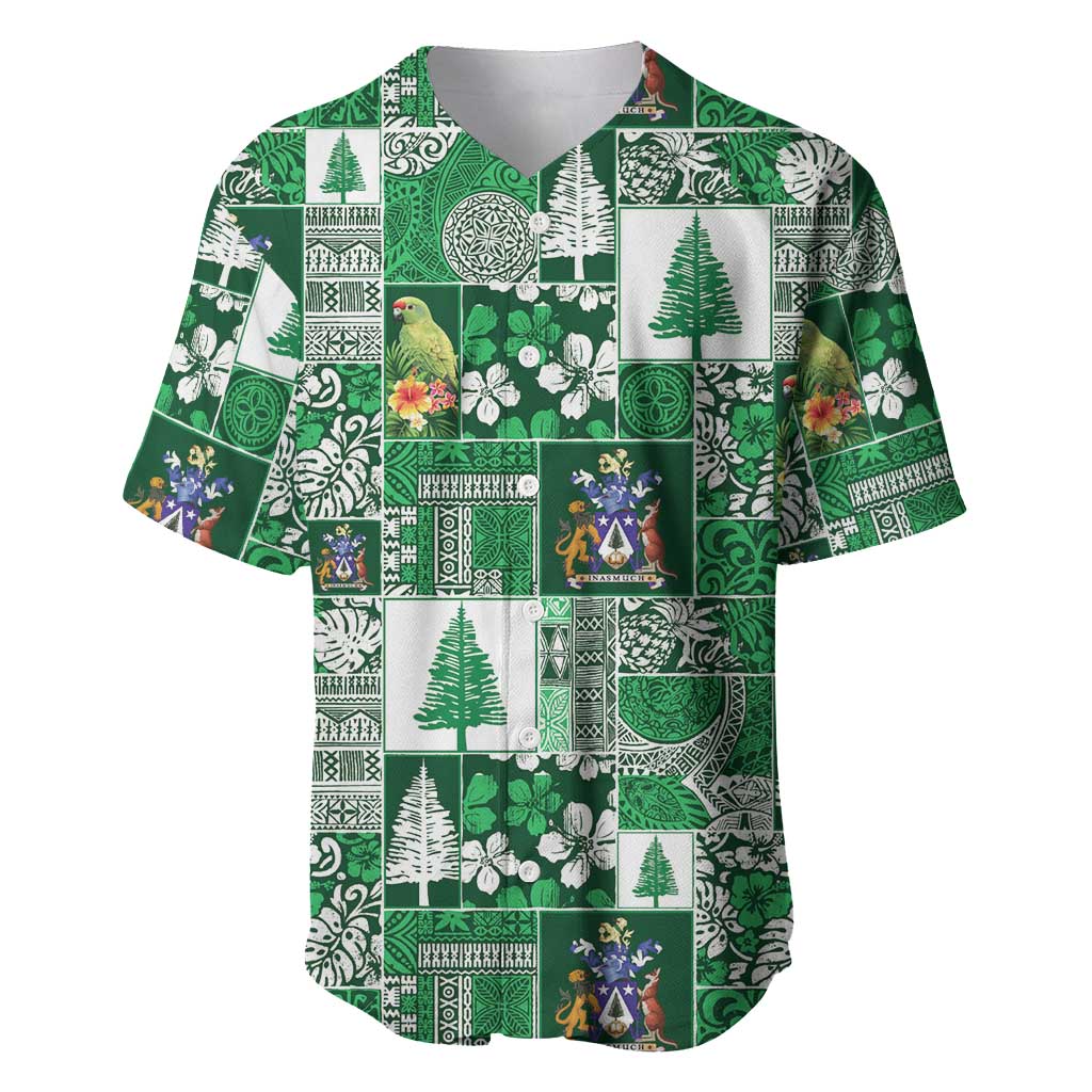 Norfolk Island Meri Krismas Baseball Jersey Pacific Patchwork Xmas Vibes LT9 Green - Polynesian Pride