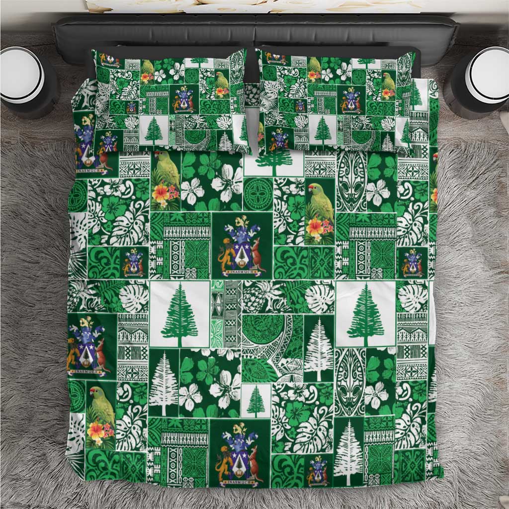 Norfolk Island Meri Krismas Bedding Set Pacific Patchwork Xmas Vibes LT9 Green - Polynesian Pride