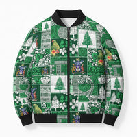 Norfolk Island Meri Krismas Bomber Puffer Jacket Pacific Patchwork Xmas Vibes LT9 Unisex Green - Polynesian Pride