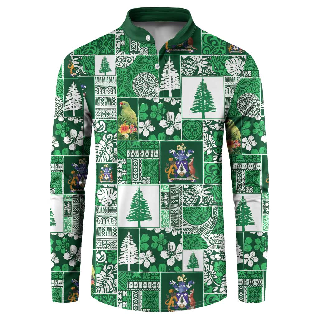 Norfolk Island Meri Krismas Button Sweatshirt Pacific Patchwork Xmas Vibes LT9 Green - Polynesian Pride