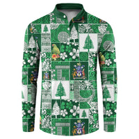 Norfolk Island Meri Krismas Button Sweatshirt Pacific Patchwork Xmas Vibes LT9 Green - Polynesian Pride