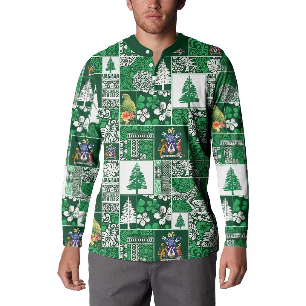 Norfolk Island Meri Krismas Button Sweatshirt Pacific Patchwork Xmas Vibes LT9 - Polynesian Pride