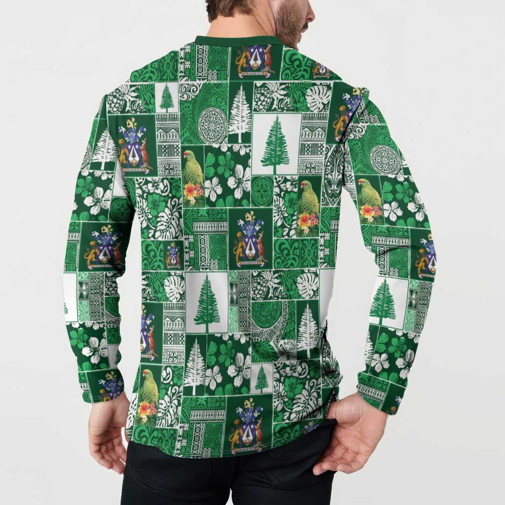 Norfolk Island Meri Krismas Button Sweatshirt Pacific Patchwork Xmas Vibes LT9 - Polynesian Pride