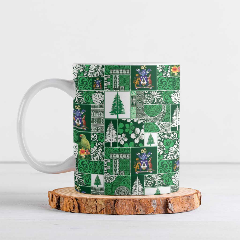 Norfolk Island Meri Krismas Ceramic Mug Pacific Patchwork Xmas Vibes LT9 Green - Polynesian Pride