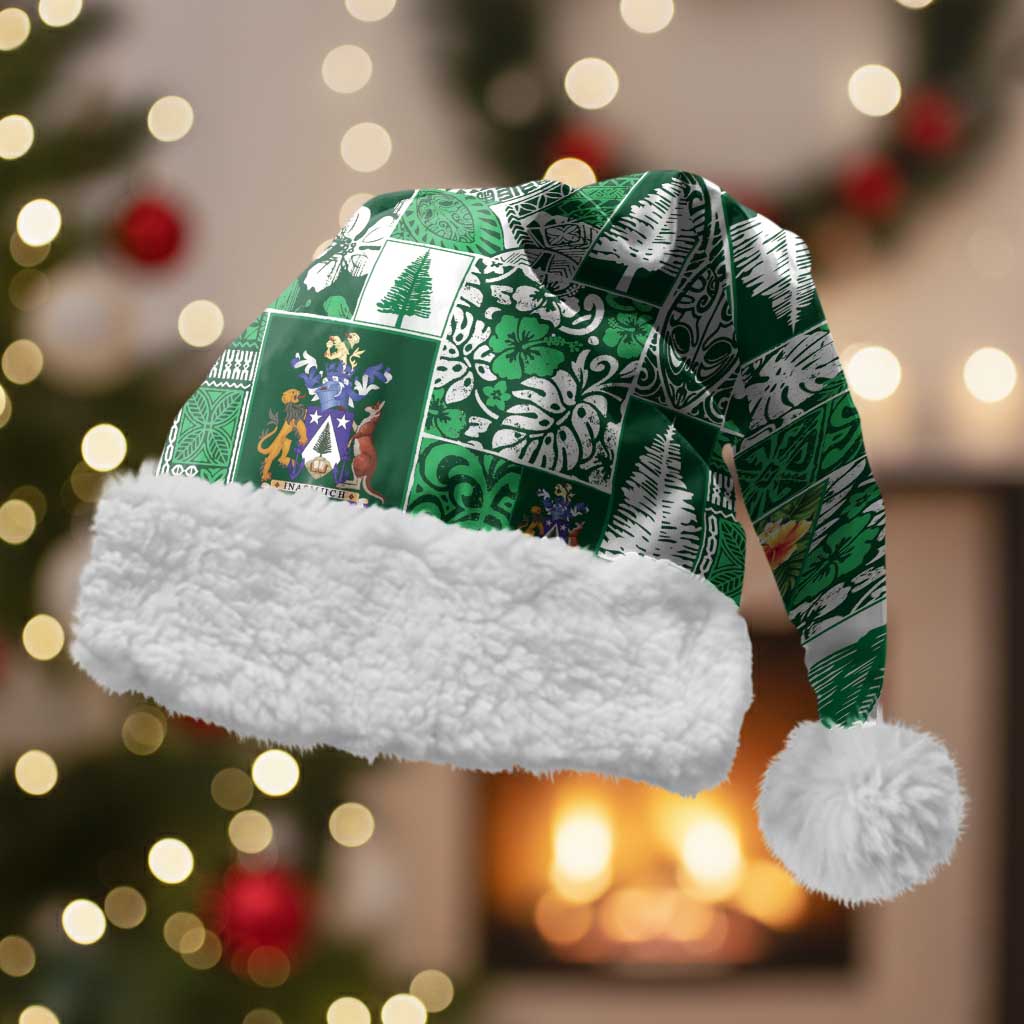 Norfolk Island Meri Krismas Christmas Santa Hat Pacific Patchwork Xmas Vibes LT9 With Fur Green - Polynesian Pride