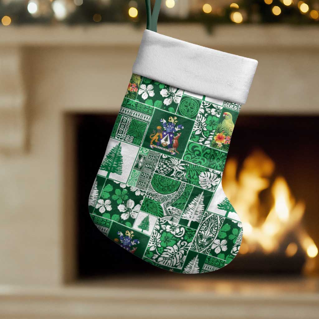 Norfolk Island Meri Krismas Christmas Stocking Pacific Patchwork Xmas Vibes LT9 Set of 2 Green - Polynesian Pride