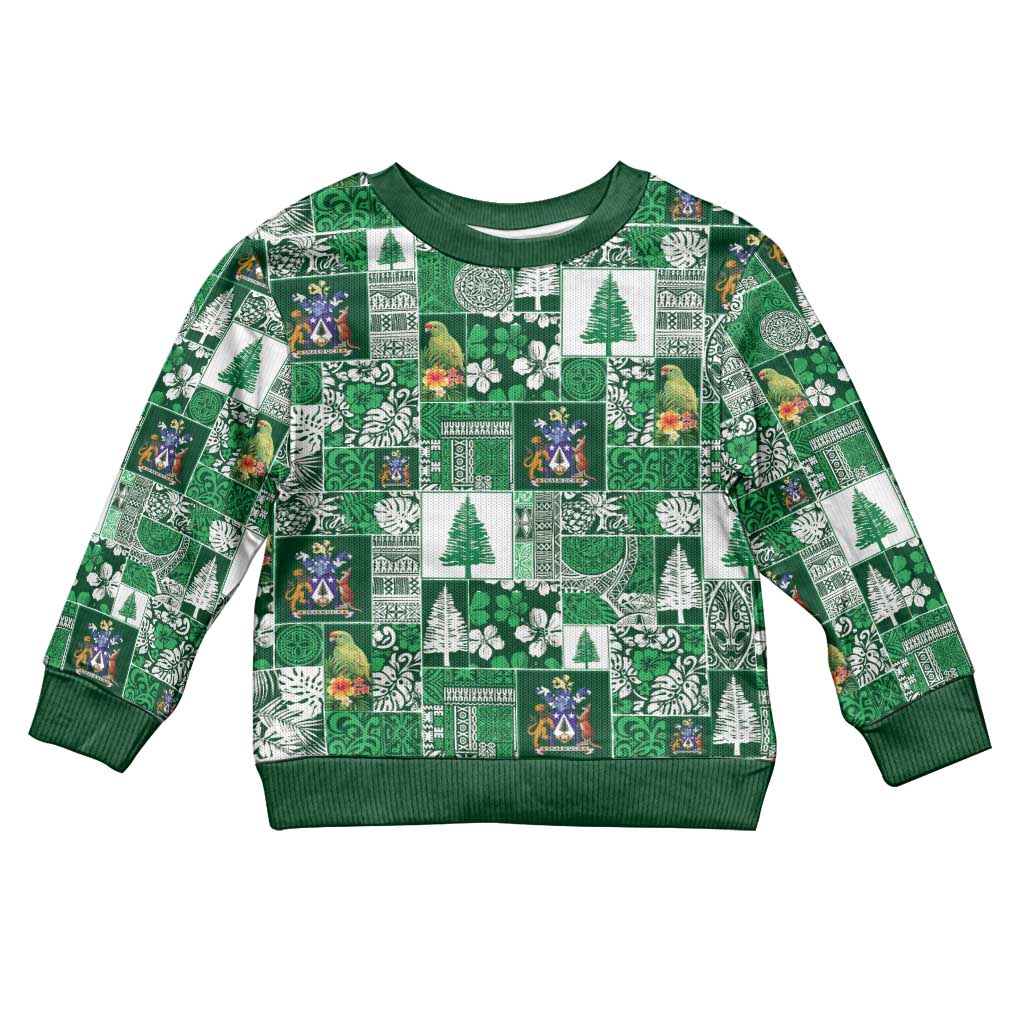 Norfolk Island Meri Krismas Kid Ugly Christmas Sweater Pacific Patchwork Xmas Vibes LT9 Kid Green - Polynesian Pride