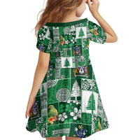 Norfolk Island Meri Krismas Kid Short Sleeve Dress Pacific Patchwork Xmas Vibes LT9 - Polynesian Pride