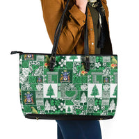 Norfolk Island Meri Krismas Leather Tote Bag Pacific Patchwork Xmas Vibes LT9 - Polynesian Pride