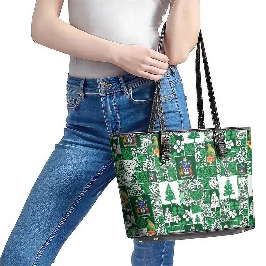 Norfolk Island Meri Krismas Leather Tote Bag Pacific Patchwork Xmas Vibes LT9 - Polynesian Pride