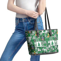 Norfolk Island Meri Krismas Leather Tote Bag Pacific Patchwork Xmas Vibes LT9 - Polynesian Pride