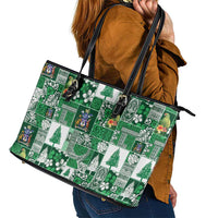 Norfolk Island Meri Krismas Leather Tote Bag Pacific Patchwork Xmas Vibes LT9 - Polynesian Pride