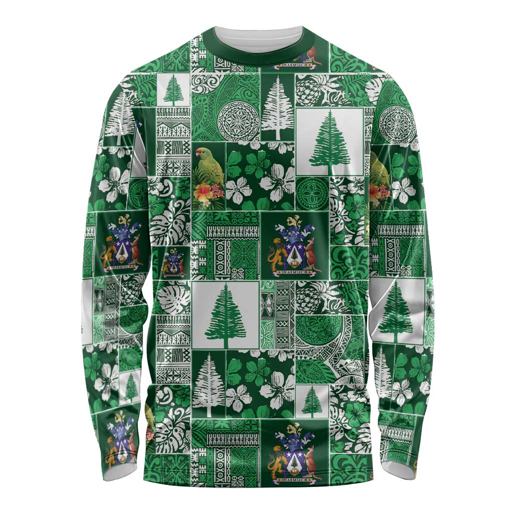 Norfolk Island Meri Krismas Long Sleeve Shirt Pacific Patchwork Xmas Vibes LT9 Unisex Green - Polynesian Pride