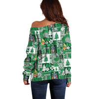 Norfolk Island Meri Krismas Off Shoulder Sweater Pacific Patchwork Xmas Vibes LT9 - Polynesian Pride