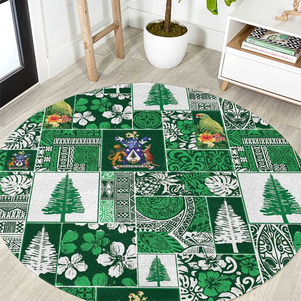 Norfolk Island Meri Krismas Round Carpet Pacific Patchwork Xmas Vibes LT9 Green - Polynesian Pride