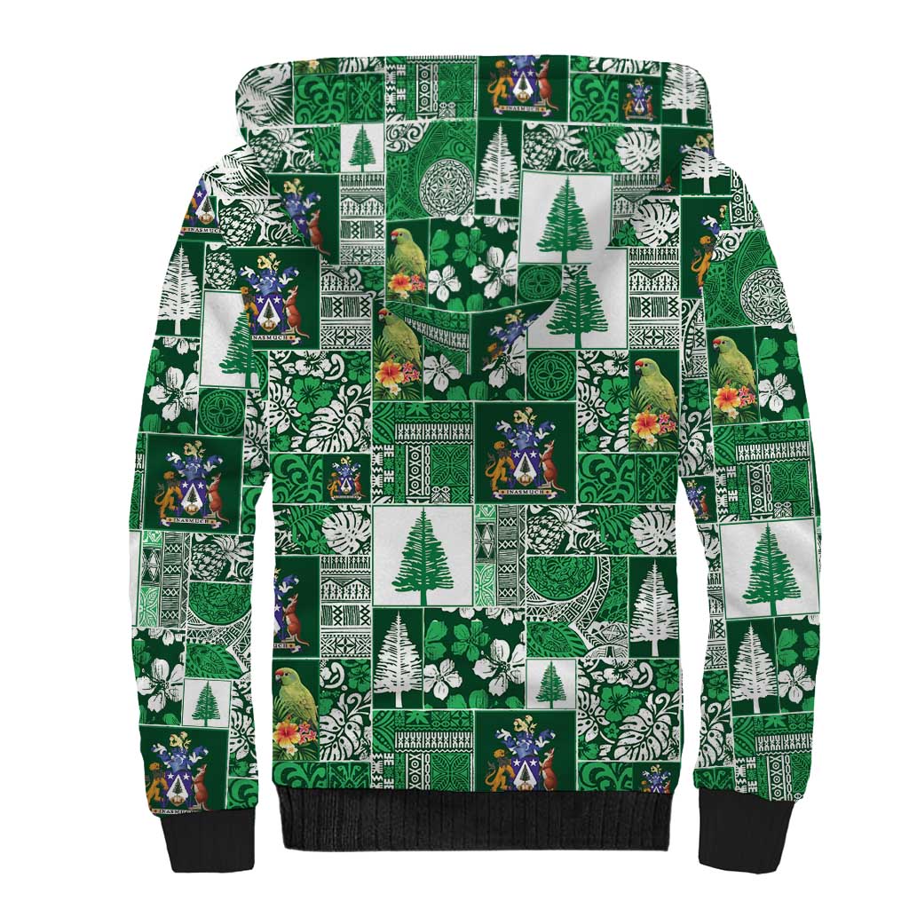 Norfolk Island Meri Krismas Sherpa Hoodie Pacific Patchwork Xmas Vibes LT9 - Polynesian Pride