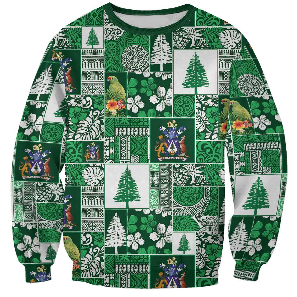 Norfolk Island Meri Krismas Sweatshirt Pacific Patchwork Xmas Vibes LT9 Unisex Green - Polynesian Pride