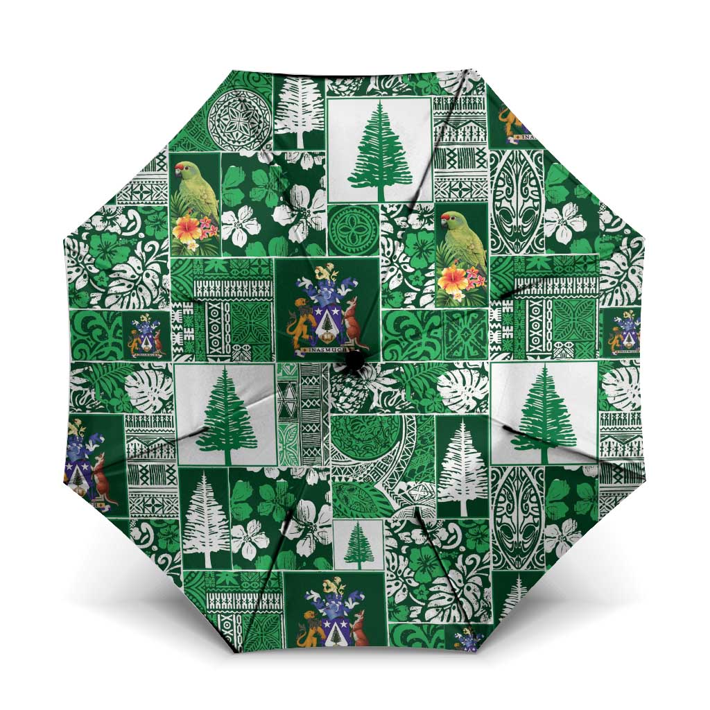 Norfolk Island Meri Krismas Umbrella Pacific Patchwork Xmas Vibes LT9 One Size Folded 11.42 inch Opened Diameter 37.4 inch Green - Polynesian Pride
