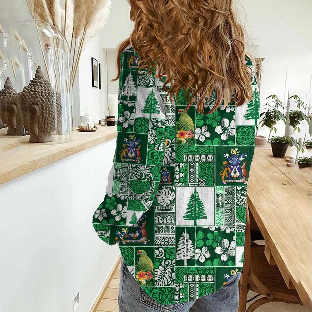 Norfolk Island Meri Krismas Women Casual Shirt Pacific Patchwork Xmas Vibes LT9 - Polynesian Pride