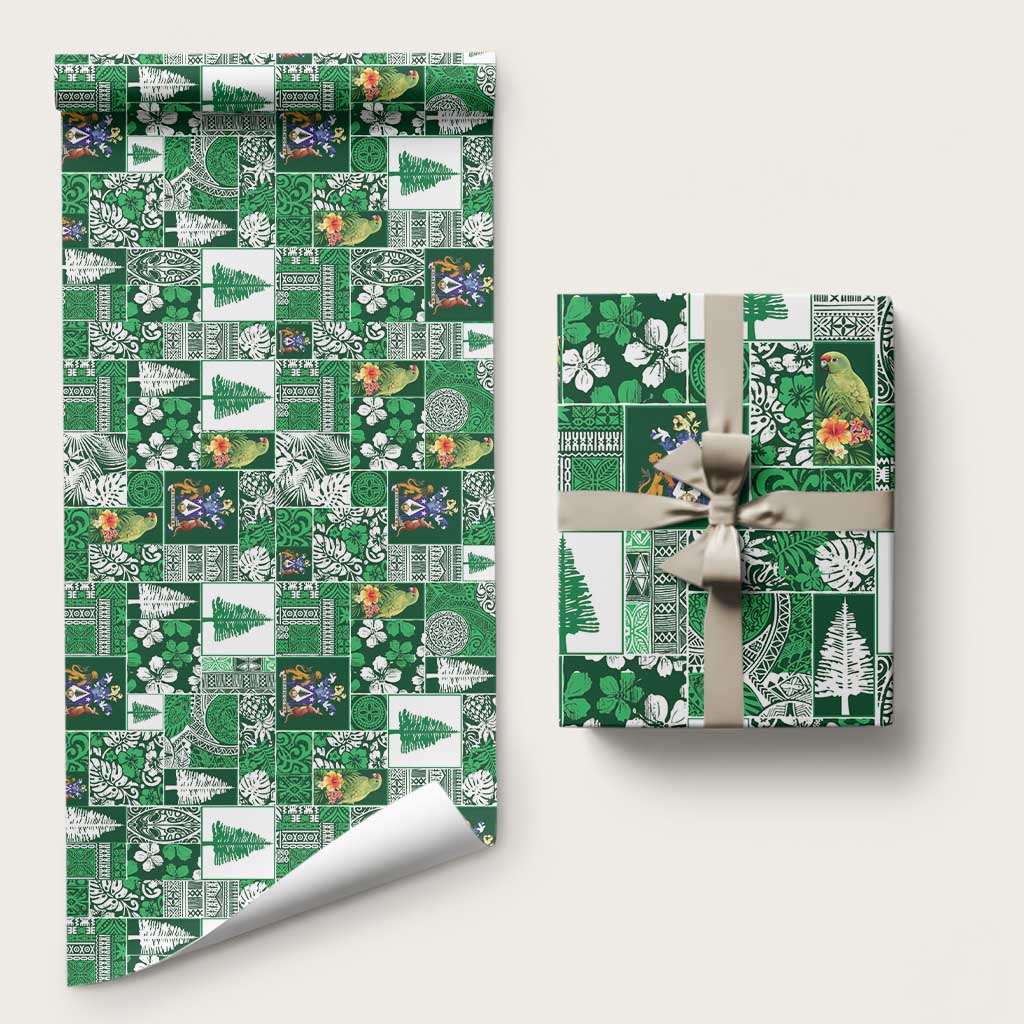 Norfolk Island Meri Krismas Wrapping Paper Pacific Patchwork Xmas Vibes LT9 58" × 23" Green - Polynesian Pride