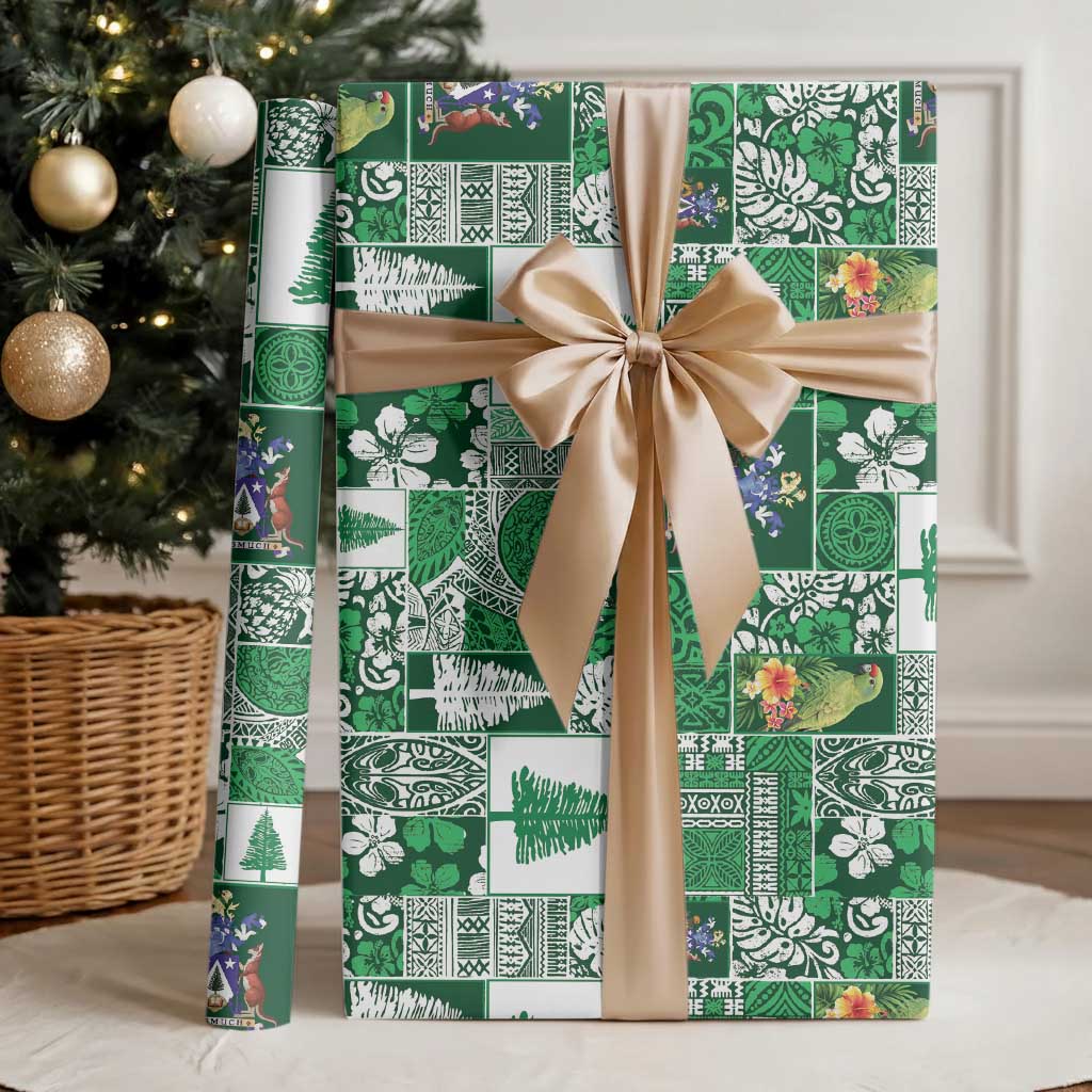 Norfolk Island Meri Krismas Wrapping Paper Pacific Patchwork Xmas Vibes LT9 - Polynesian Pride