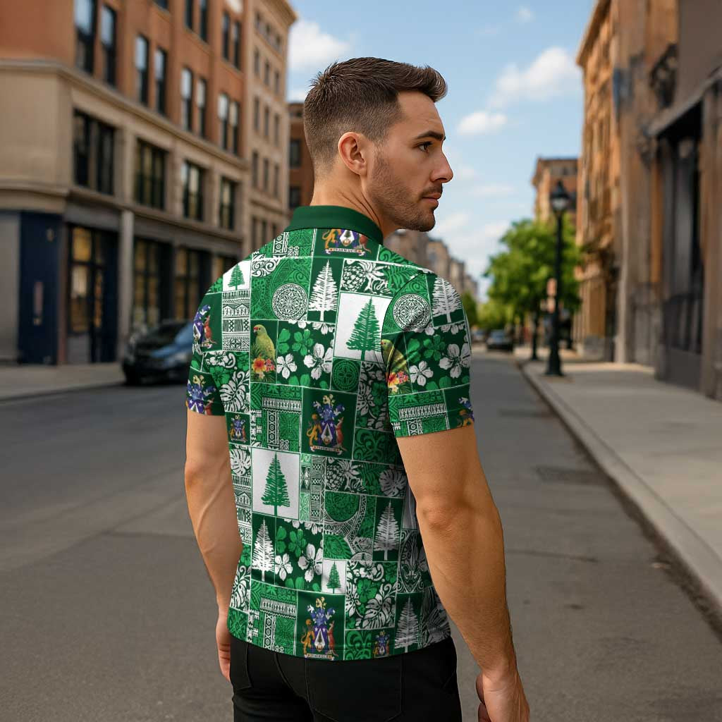 Norfolk Island Meri Krismas Zipper Polo Shirt Pacific Patchwork Xmas Vibes LT9 - Polynesian Pride